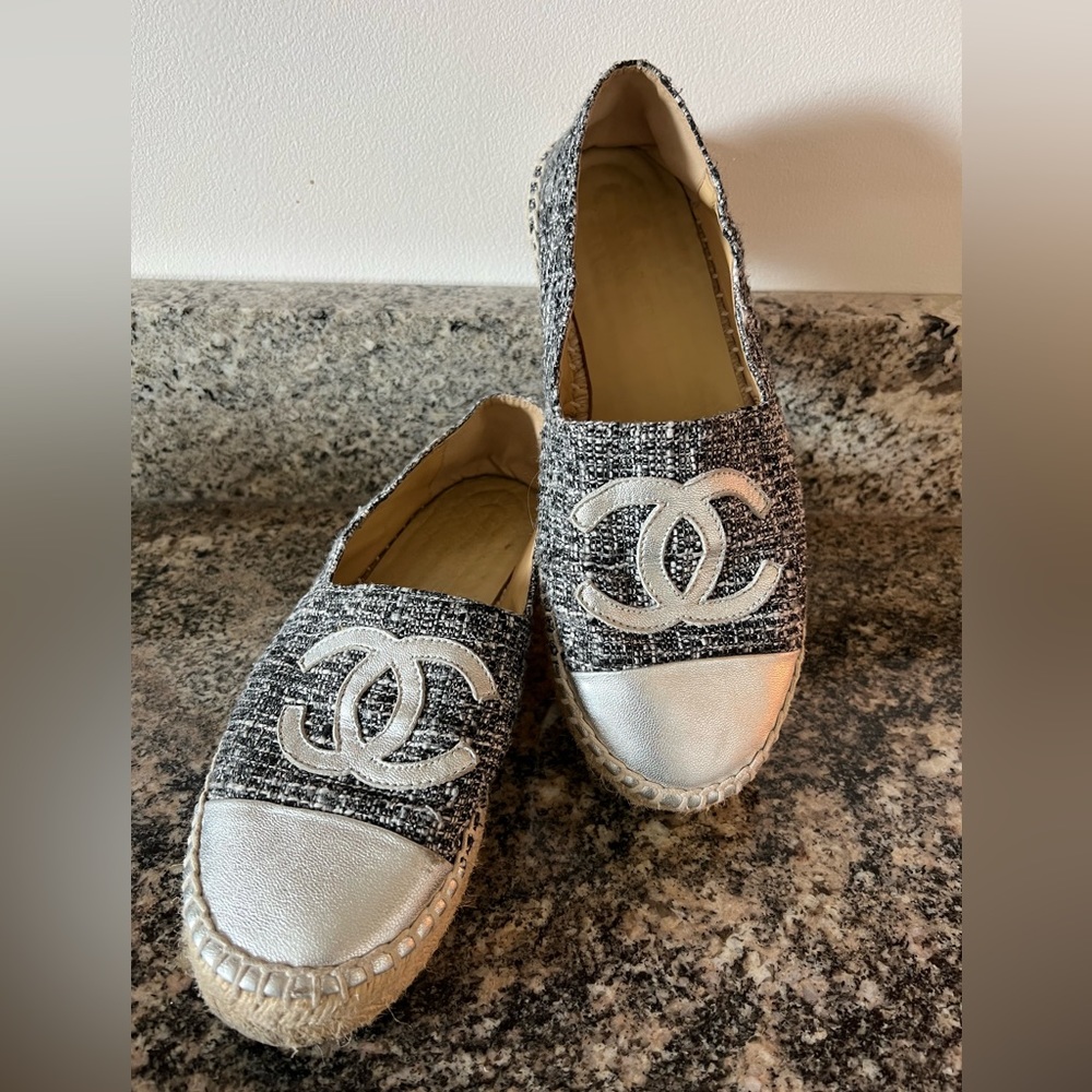 Chanel Espadrilles Tweed and Silver